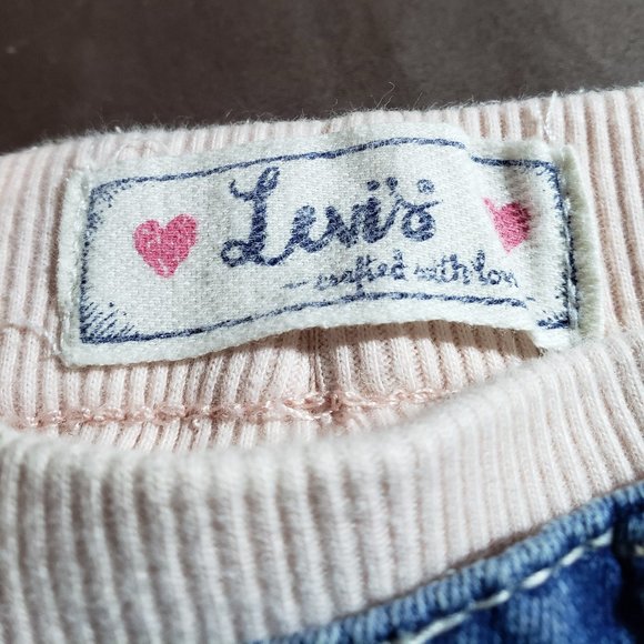Levi Jeans 12 Month Size Dark Blue Demin Pink Waist Band Embroidered Hearts - Picture 6 of 6